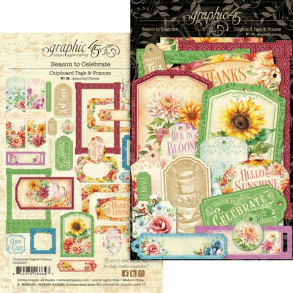 Graphic 45 Die-Cut Assortment-Tags & Frames, Season To Celebrate