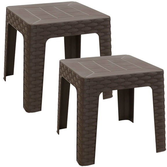Sunnydaze Outdoor Contemporary Plastic Square End Table, Brown (Set of 2)