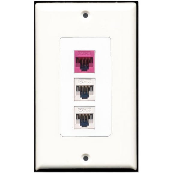 RiteAV - 2 Port Cat5e Ethernet White 1 Cat5e Ethernet Pink Wall Plate Decorative