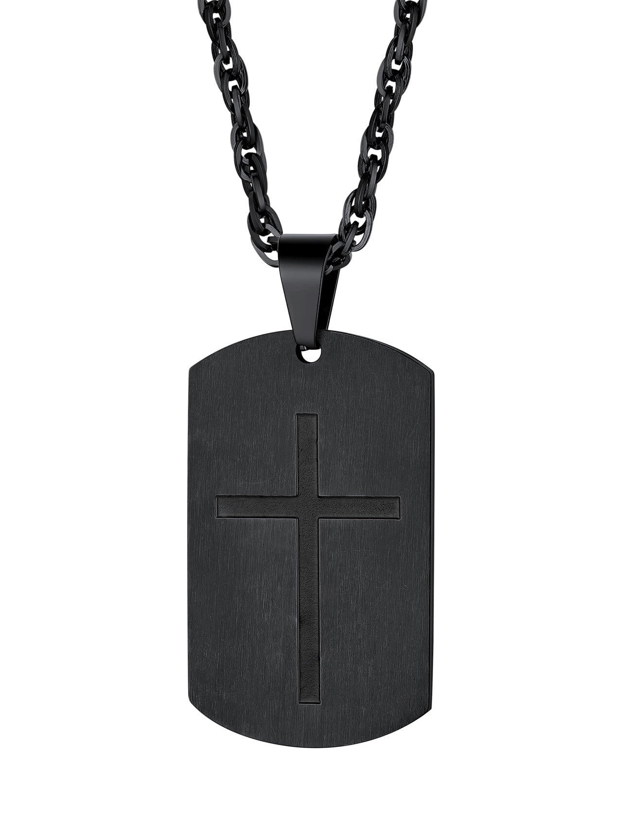 Bestyle Simple Black Dog Tag Pendant Necklace Stainless Steel Cross