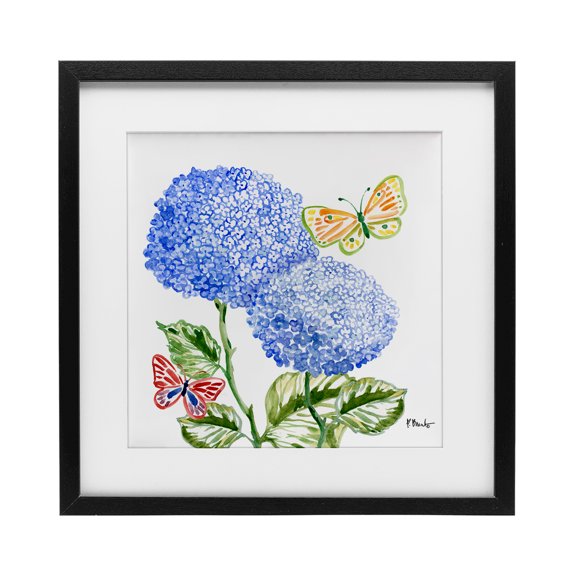 Stupell Industries Bohemian Brushstroke Hydrangea & Butterflies Black Framed Print Under Glass, 13 x 13, by Paul Brent