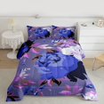 thumbnail image 2 of Homewish Romantic Rose Flower Full Size Comforter Sets, Leaf Plant Botanical Bedding Comforter Set, Slate Blue Oil Printing Reversible Bedding Sets, Ultra Soft Bedroom Decor, 3 Pieces, 2 of 8