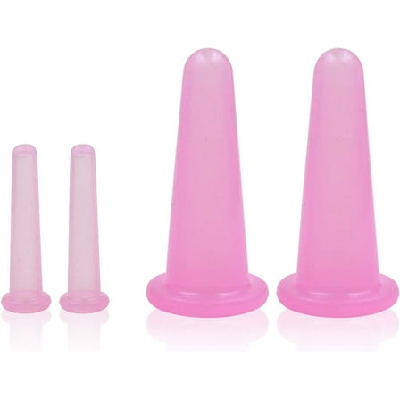 4 Pcs Facial Cup ping Set,Natural Silicone Facial Massage Cup for Body,Face,Neck,Back,Eye Massage,Vacuum Tank,Perfect for Body,Facial Care,Anti-Aging Beauty Tool(2 Small&2 Large, Pink)