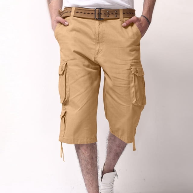 Men Casual Fashion Multiple Pockets Half Shorts Pants Sports Elastic Mid-waist Shorts