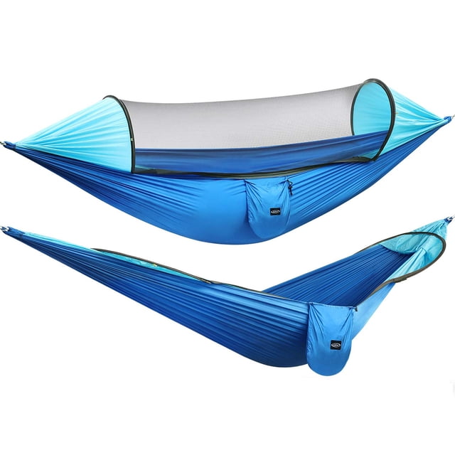 Hamaca de camping G4Free grande con mosquitera para 2 personas, azul