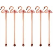 6-PCS Flamingo Glass Swizzle Sticks for Cocktails, Coffee & Cake Pops – Reusable Drink Stir Sticks, Clear Cocktail Stirrers with Pink Flamingo Toppers, Perfect for Tea, Juice & Parties