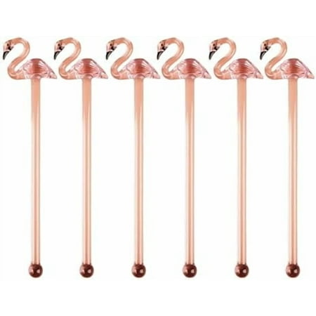 6-PCS Flamingo Glass Swizzle Sticks for Cocktails, Coffee & Cake Pops – Reusable Drink Stir Sticks, Clear Cocktail Stirrers with Pink Flamingo Toppers, Perfect for Tea, Juice & Parties