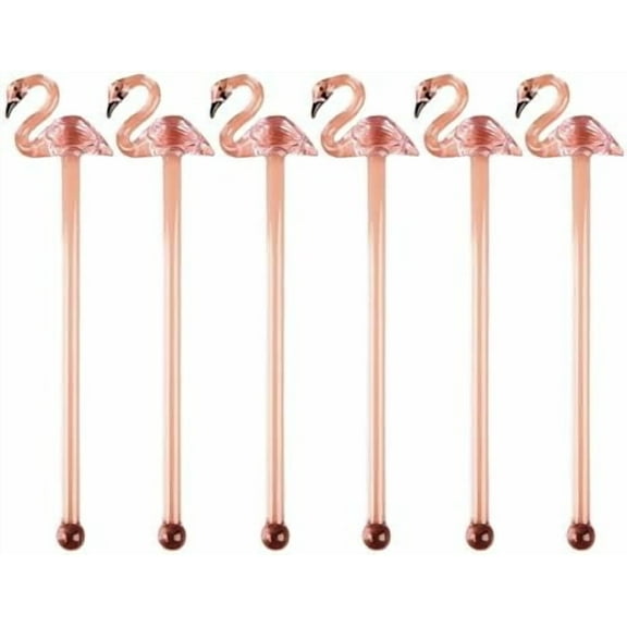 6-PCS Flamingo Glass Swizzle Sticks for Cocktails, Coffee & Cake Pops – Reusable Drink Stir Sticks, Clear Cocktail Stirrers with Pink Flamingo Toppers, Perfect for Tea, Juice & Parties
