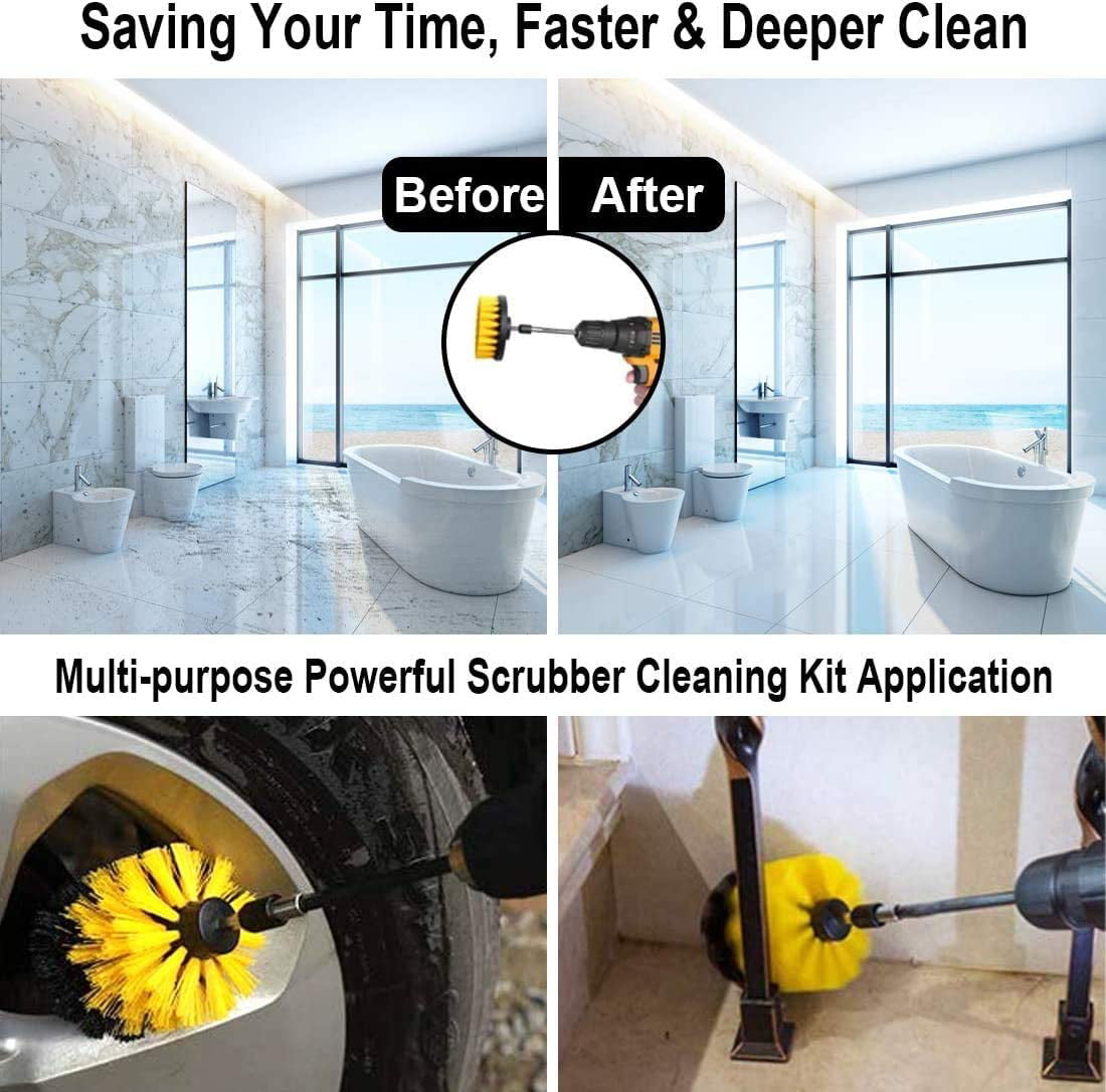 Drill Brush, Power Scrubber Cleaning Brush Attachment Set All Purpose Scrub  Brush For Grout, Floor, Tub, Shower, Tile, Bathroom And Kitchen Surfaceyel
