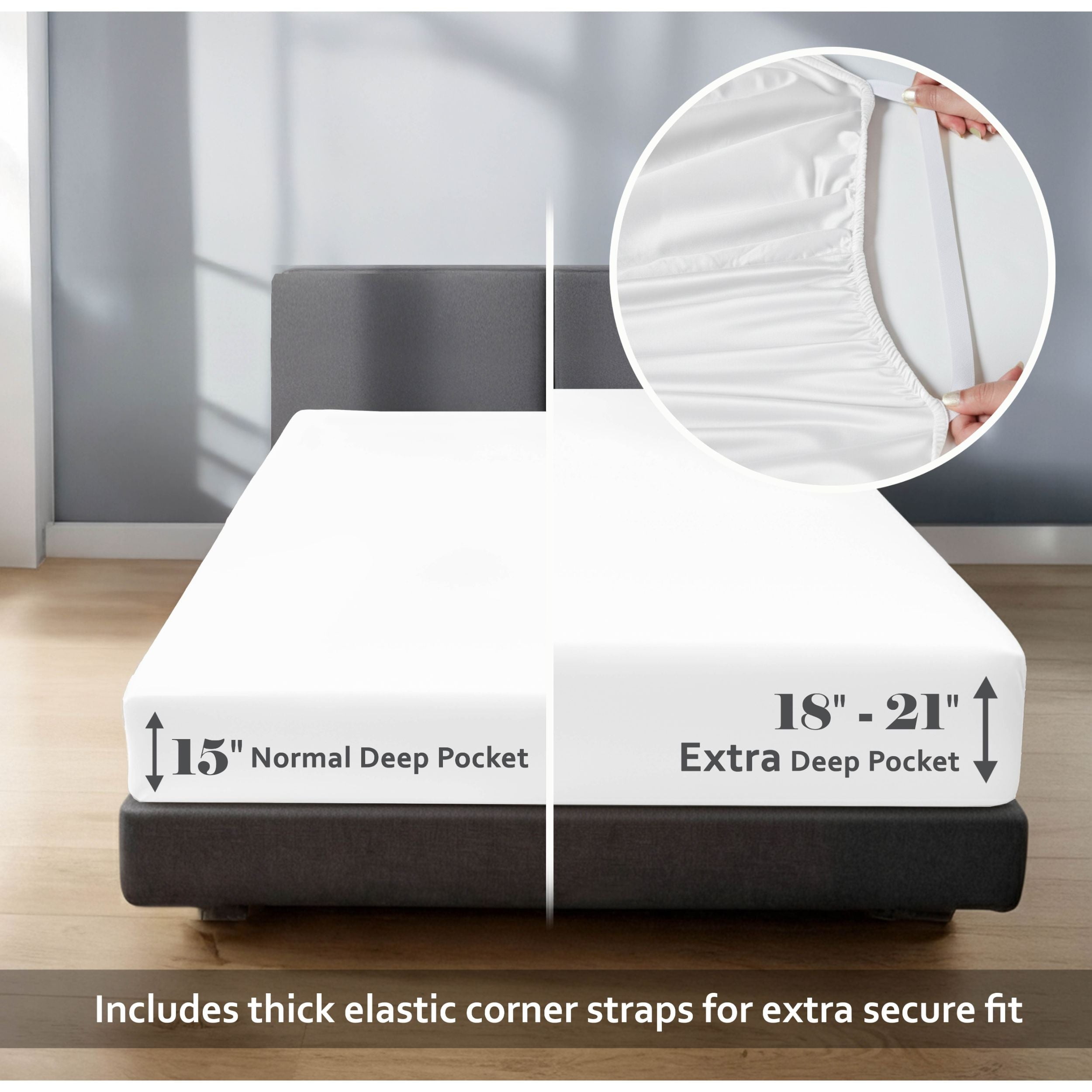 Superior 650 TC Egyptian Cotton Fitted Sheet, Extra Deep Pocket - 18 Inch, King Size, White