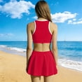 thumbnail image 4 of 3 Piece Swimsuit For Girls Sleeveless Tank Tops Trunks Pleated Skirts Stretchy Quick Dry Bathing Suit (7-8Years, Red), 4 of 8