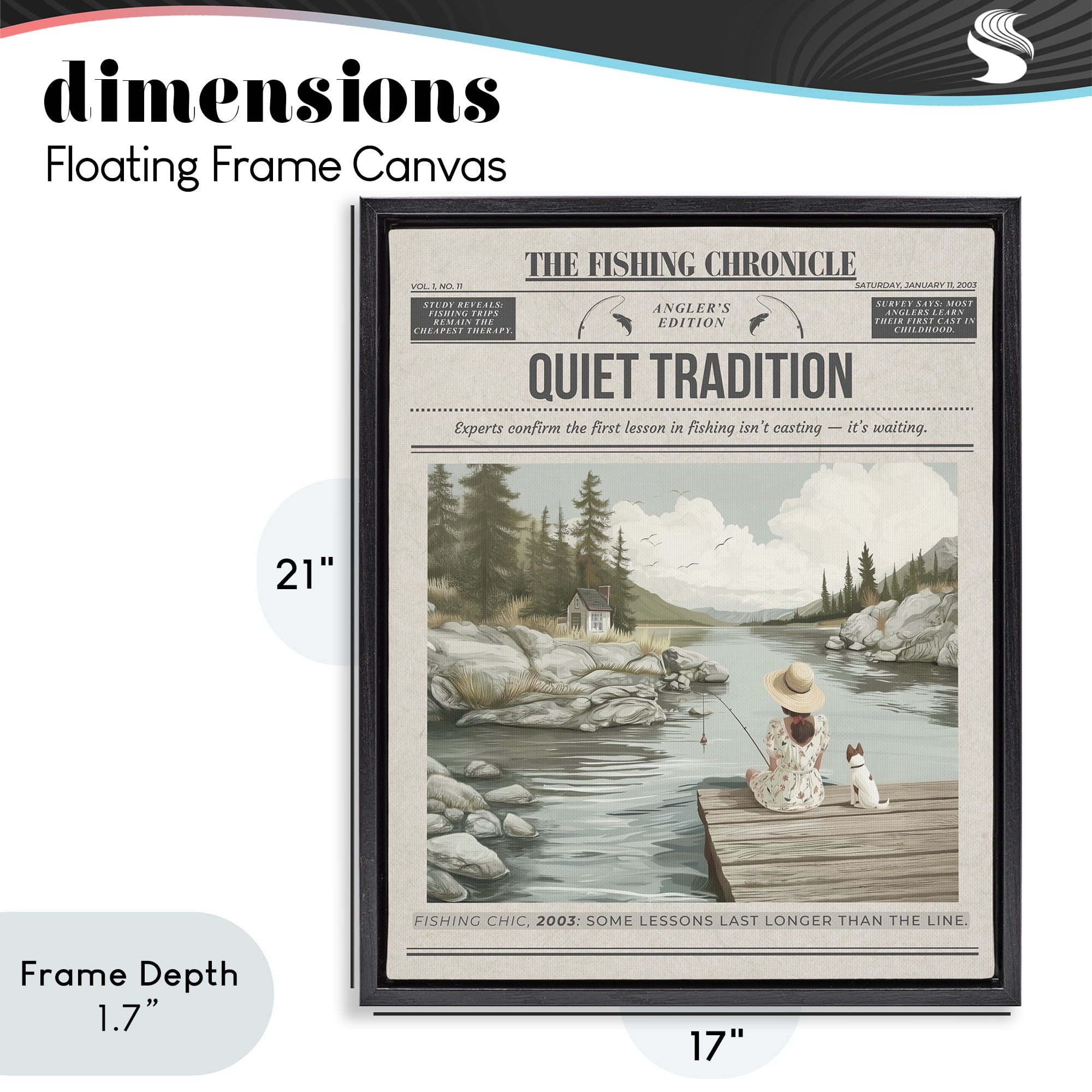 Stupell Industries Fishing Chronicle Magazine Black Framed Floater Canvas Wall Art, design by A Barefoot Stylist