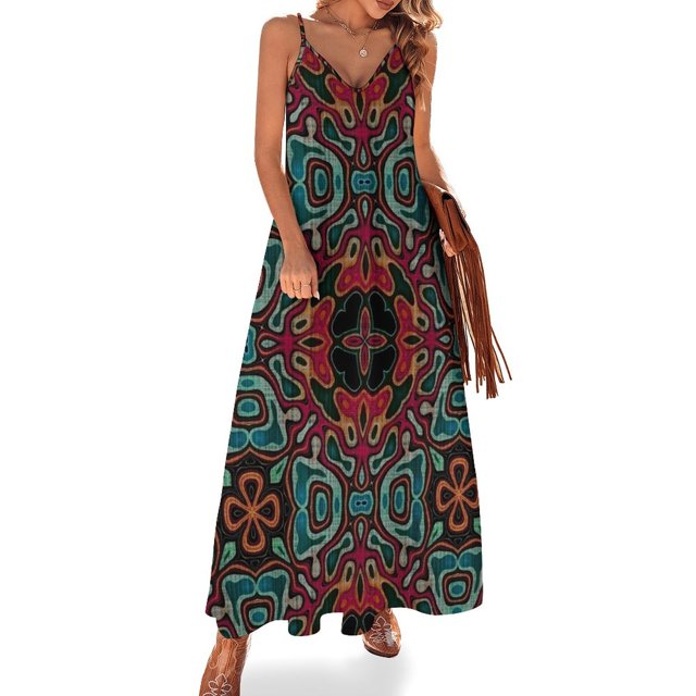Vestido sin mangas estilo Bali Art de Oriente, verde, azul, verde azulado, turquesa, naranja y rojo, ropa de playa para mujer, ropa femenina, vestido de mujer