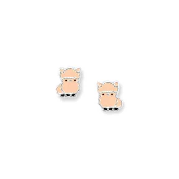 925 Sterling Silver Stud Earrings Llama Have Peach Black-Enamel 8mm X 6.5mm Stud Earring for Women