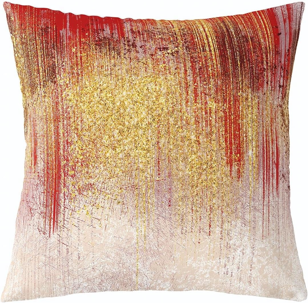 Red Golden Reversible Throw Pillow Covers 16 x 16-Inch Kids Stripes Pillow Covers Home Decor for Boys Geometric Abstract Art Square Cushion Covers Set of 4 Modern Art Geometry
