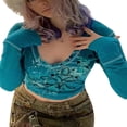 thumbnail image 3 of Femmes Vintage Manches Longues Crop Tops Graphiques Slim Fit T-Shirts Streetwear, 3 of 6