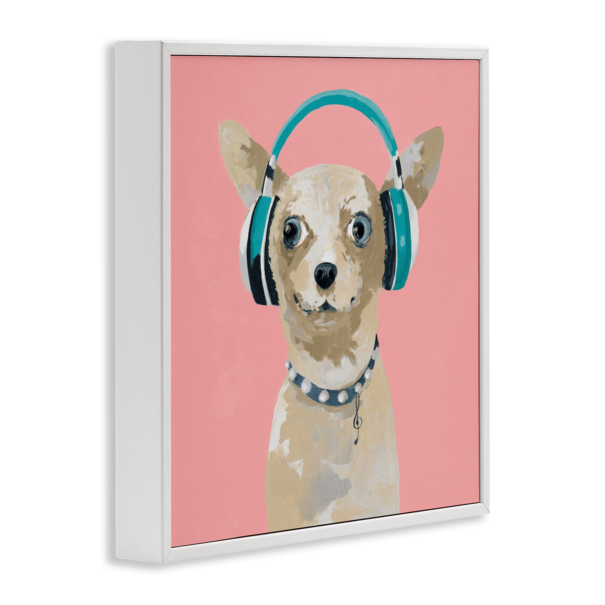 Stupell Industries Jammin' Pup on Pink White Framed Giclee Art, design by Lorenzo Collective