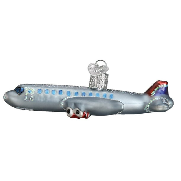 Old World Christmas Passenger Plane Airplane Glass Ornament 46065 FREE