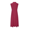 thumbnail image 6 of Linen Swing Sun Dresses for Women 2025 V Neck Lapel Collared Full Button Down A-Line Dresses Sleeveless Cute Business Tshirt Dresses Wine M, 6 of 6