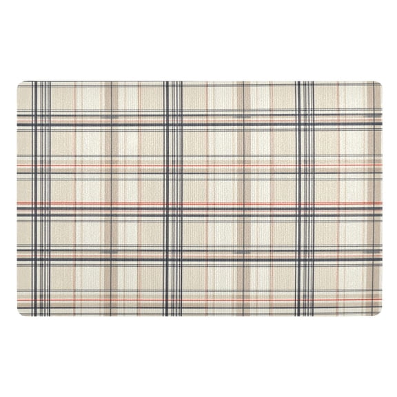 Yayeee Doormat for Inside 20"x32" Absorbent Low-Profile Washable Non-Slip Rubber Backed Entryway Rug, Beige Plaid Pattern
