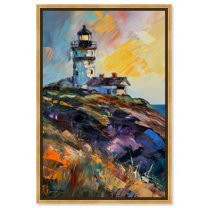 Colorful Lighthouse Impressionism Wall Art /Monet And Van Gogh Inspired Art Canvas Wall Art by Art Remedy, Gold Floater Frame, 25.5" x 37.5"