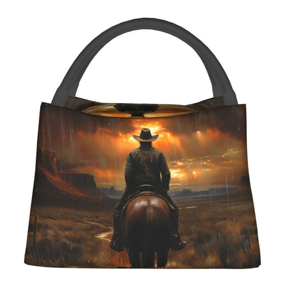 Fotbe Western Rainy Desert Cowboy Bolsa Térmica Portátil con Estampado, Bolsa de Entrega de Alimentos Aislada, Bolsa Reutilizable de Gran Capacidad para Comidas y Supermercado