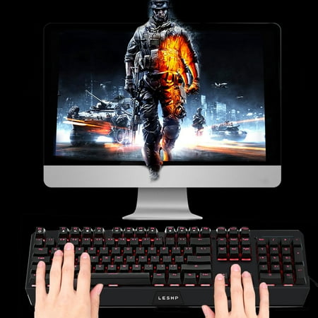 LESHP Game Keyboard 1 Color Backlight LED USB Wired Gaming Mechanical Keyboard