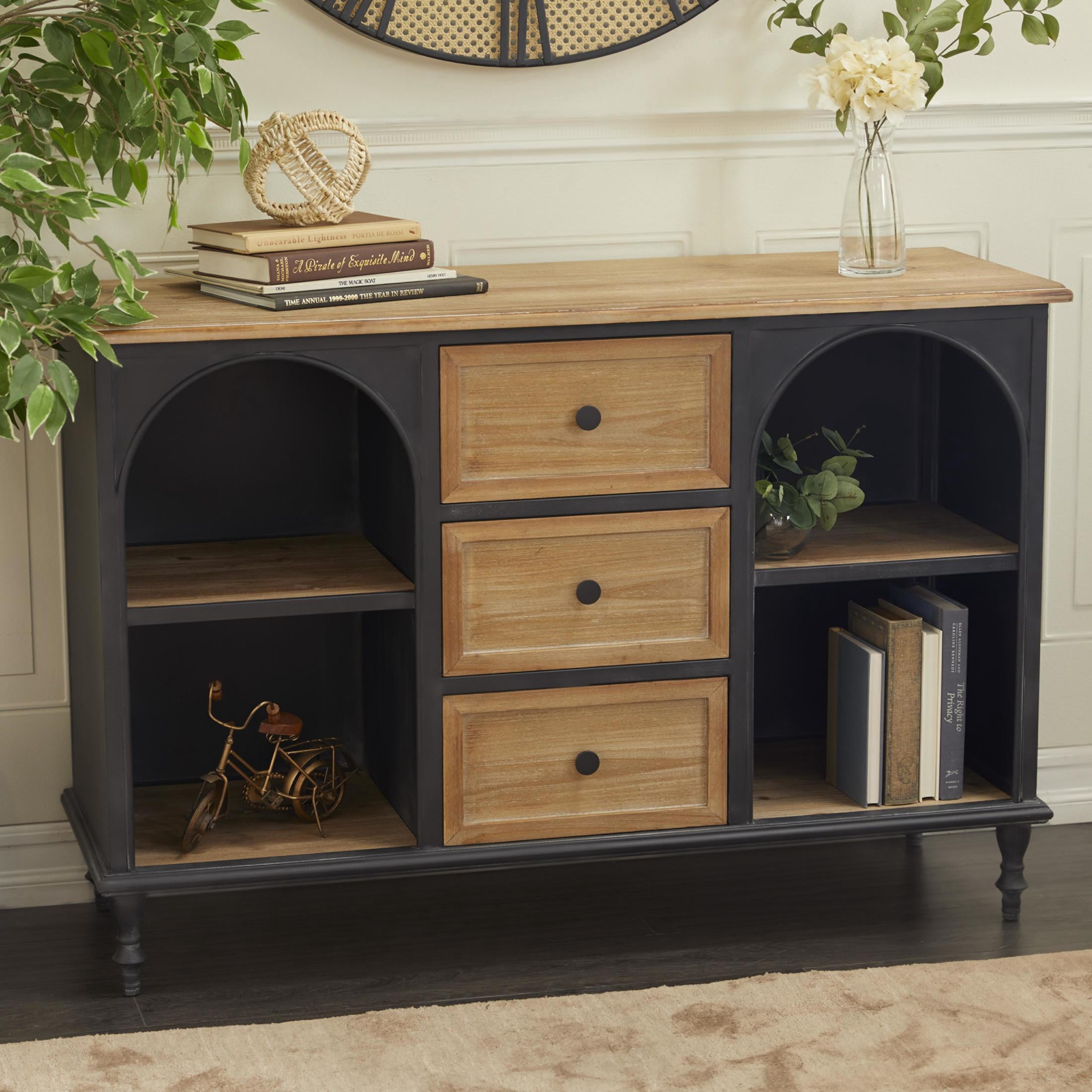 DecMode 47" x 32" Brown Wood 3 Drawer and 4 Shelf Cabinet, 1-Piece