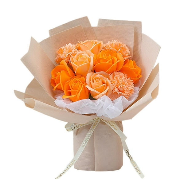 Bouquets de Roses Fleur de Savon pour la Saint-Valentin Jour des Enseignants Occasions Spéciales Orange