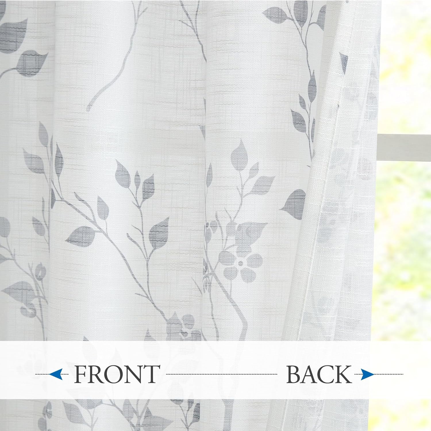 Floral Linen Semi Sheer Curtains 84 Inches Long 2 Panels for Living Room Bedroom Grey Farmhouse Flower Patterned Light Filtering Textured Grommet Top Window Treatments Drapes, 50x84 2 Set