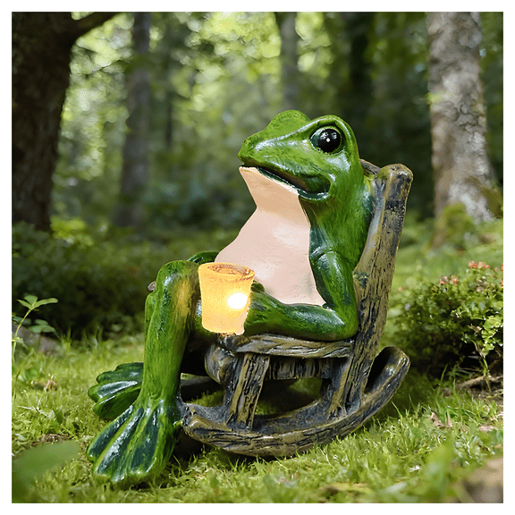 XIBUFE Frog Garden Statues Solar Garden Decor with LED Light, Cute Outdoor Statues Garden Decor for Outside, Solar Frog Statue Garden Ornament for Yard Lawn Patio, Waterproof Garden Statues Gift