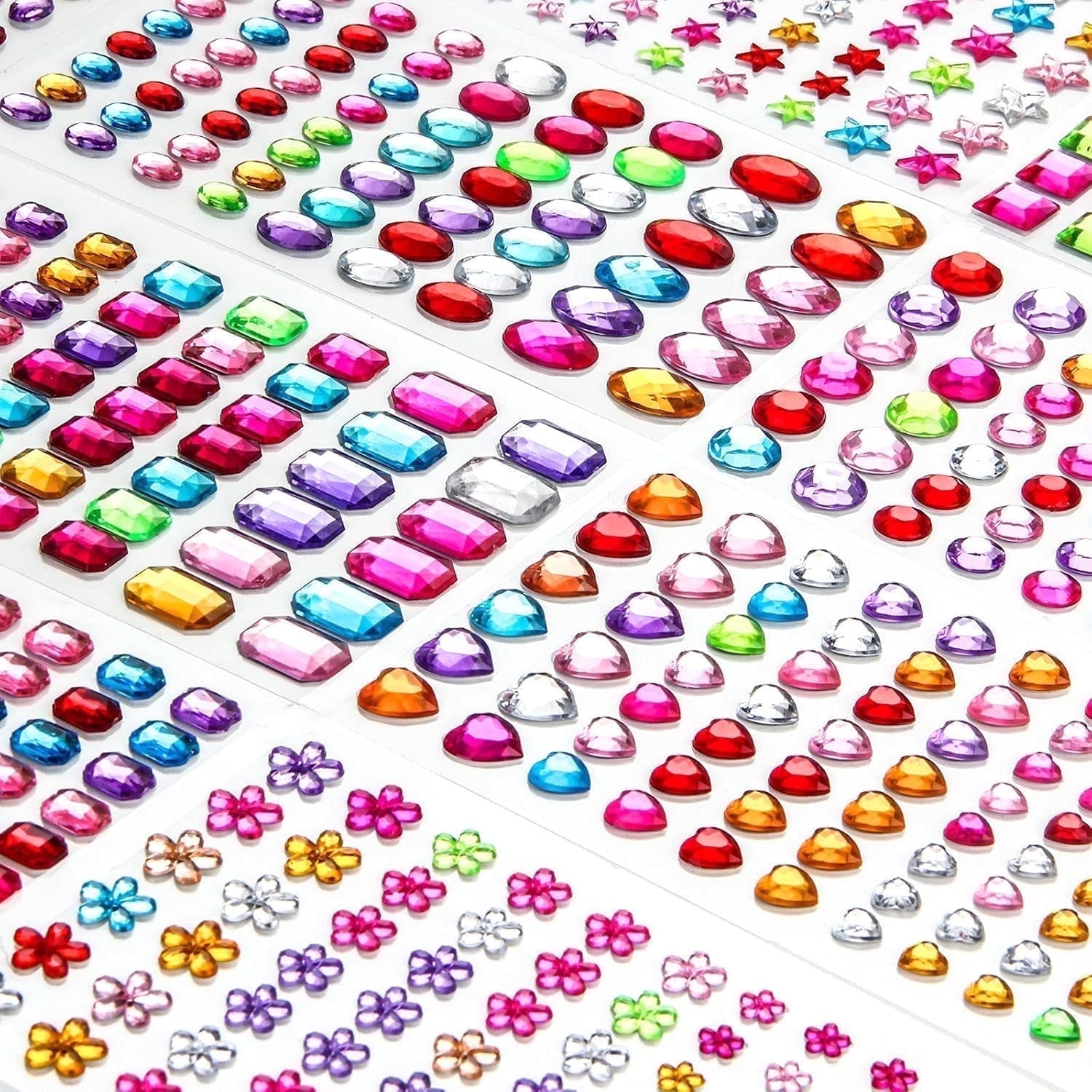 Meafeng Self Adhesive Assorted Gem Stickers for Crafting, 1200+ Jewels for Crafts Stick on Rhinestones for Kids and Adults