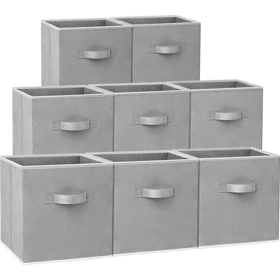 Heavy Duty Fabric Storage Cubes, Collapsible Storage Organizer Bins for Shelves Closet, Baskets for Clothes, Blankets, Toys, Grey, 11 inches, 8 Pack