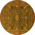 thumbnail image 1 of Ahgly Company Machine Washable Indoor Round Oriental Yellow Industrial Area Rugs, 5' Round, 1 of 4