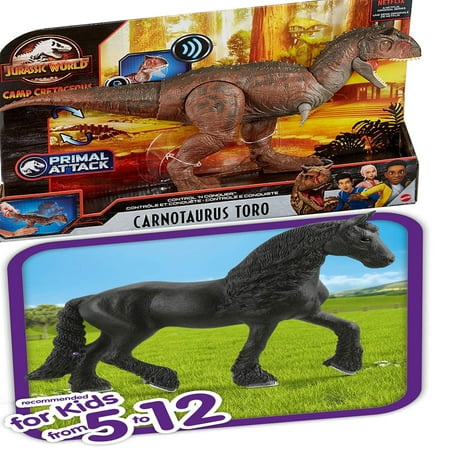 Control N Conquer Large Dinosaur Figure with Authentic Detail + Horse Club Animal Figurine Horse Toys for Girls and Boys, Pack of 2