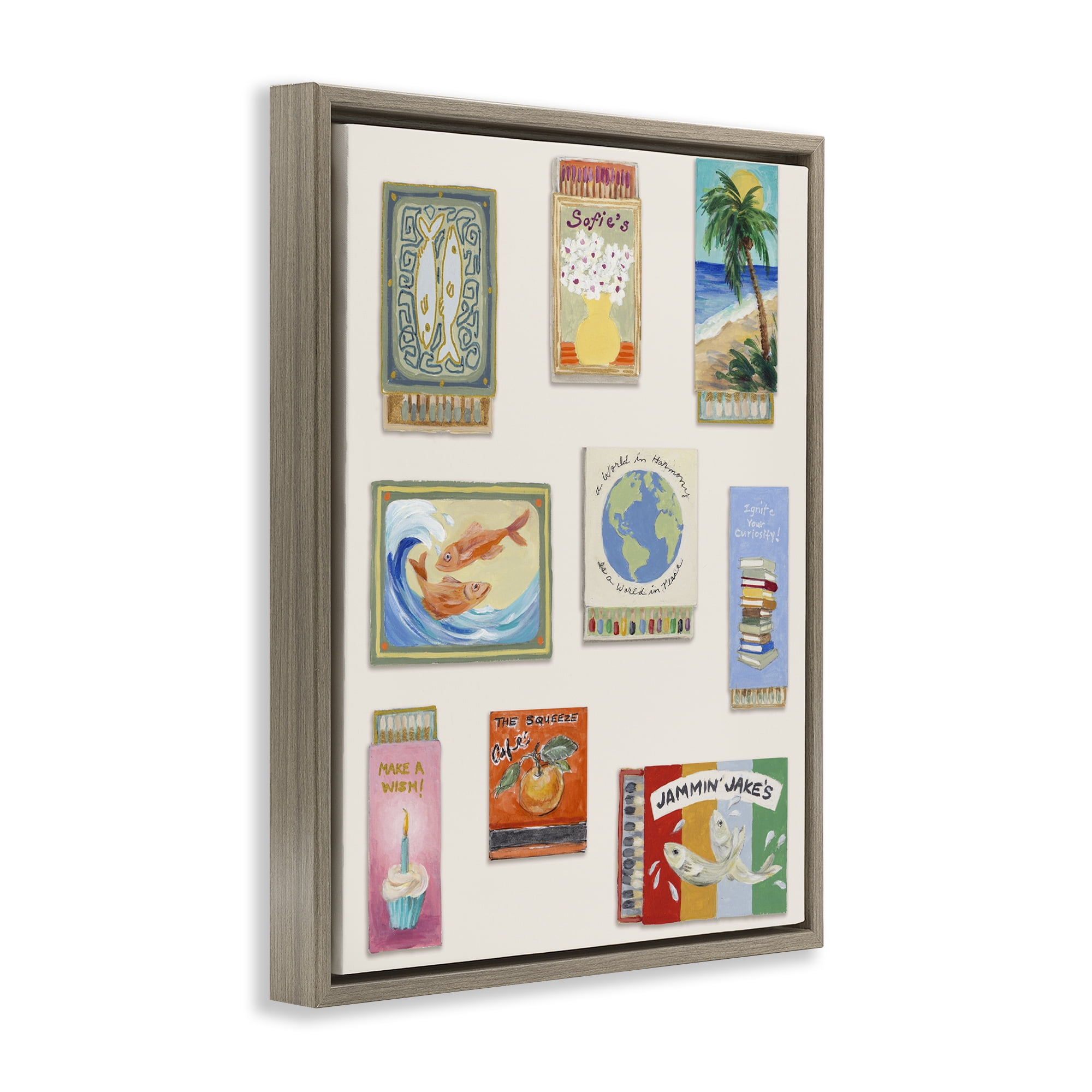 Stupell Industries World Matchbox Collection Brown Framed Floater Canvas Wall Art, design by Lanie Loreth