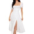 thumbnail image 1 of HAHDAXIA Women Puff Sleeve Split Maxi Dress Square Collar Ruffle Floral Boho Dresses Cottagecore Backless Sundress, 1 of 7