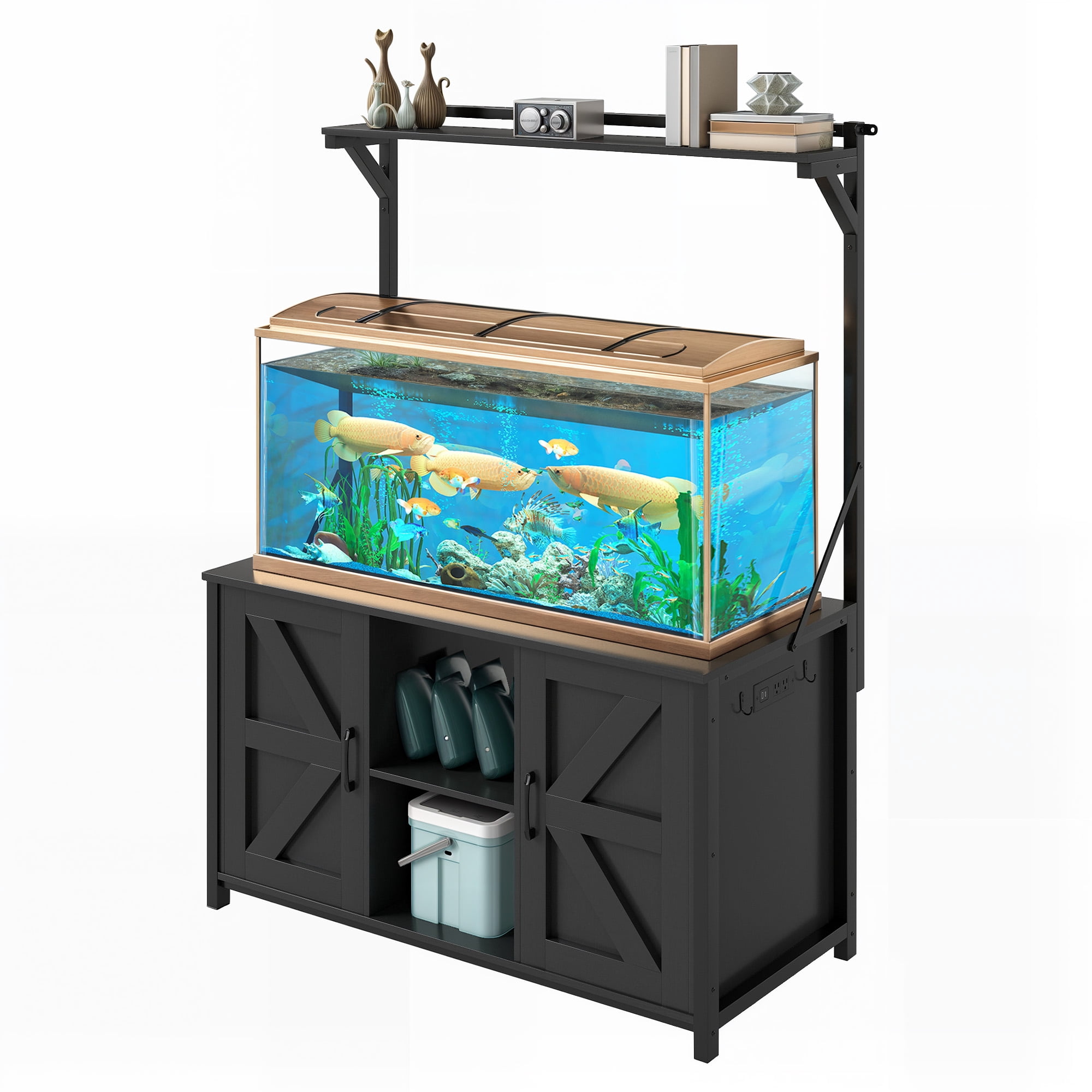 Uforic 120 Gal Fish Tank Stand w Shelf and Cabinet, 1100 Lbs Capacity, Power Outlets, Metal, Black