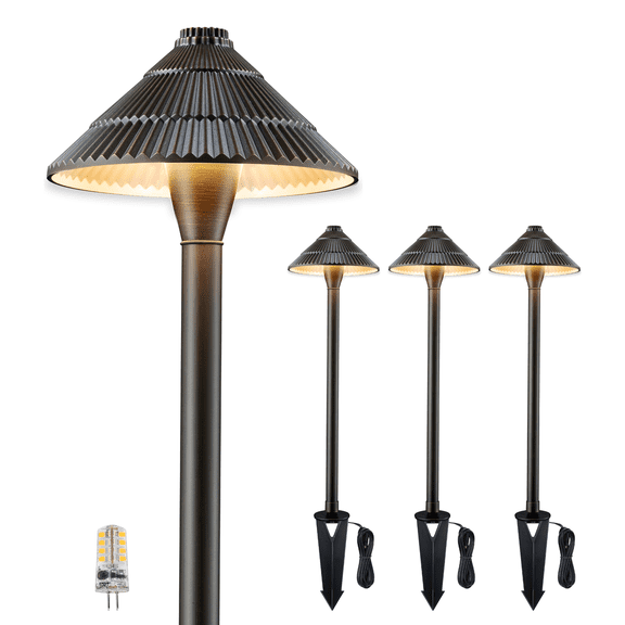 Gardenreet Brass Low Voltage Pathway Lights, 12V Outdoor LED Landscape Path Lights(Umbrella) for Walkway Driveway Garden Yard with 3W 2700K Warm White LED G4 Bulb(4 Pack)
