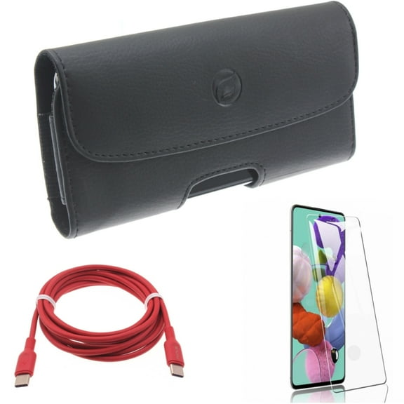 Case Belt Clip w Screen Protector w Red 6ft Long Cable for Samsung Galaxy S20 - Leather Holster, Tempered Glass [Fingerprint Unlock], USB-C to Type-C PD Fast Charger O1R fits Samsung Galaxy S20 Model