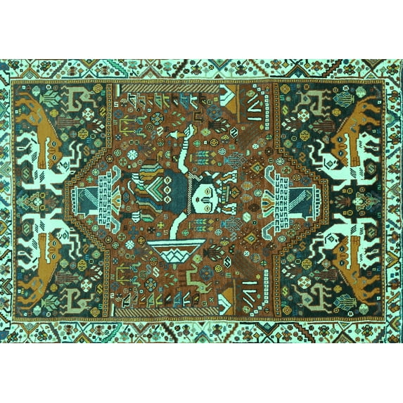 Ahgly Company Machine Washable Indoor Rectangle Animal Turquoise Blue Traditional Area Rugs, 3' x 5'