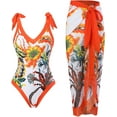 thumbnail image 2 of One piece swimsuit with wrap sarong skirt retro floral print bikini set sexy 2 piece bathing suit Beach cover, 2 of 8
