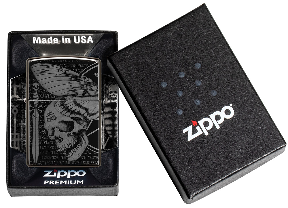 Zippo Skull-Black Matte Spring 2017 - Accendino Antivento Con Teschio, Cromato E Argento, Dimensioni 5,8 X 3,8 X 2 Cm