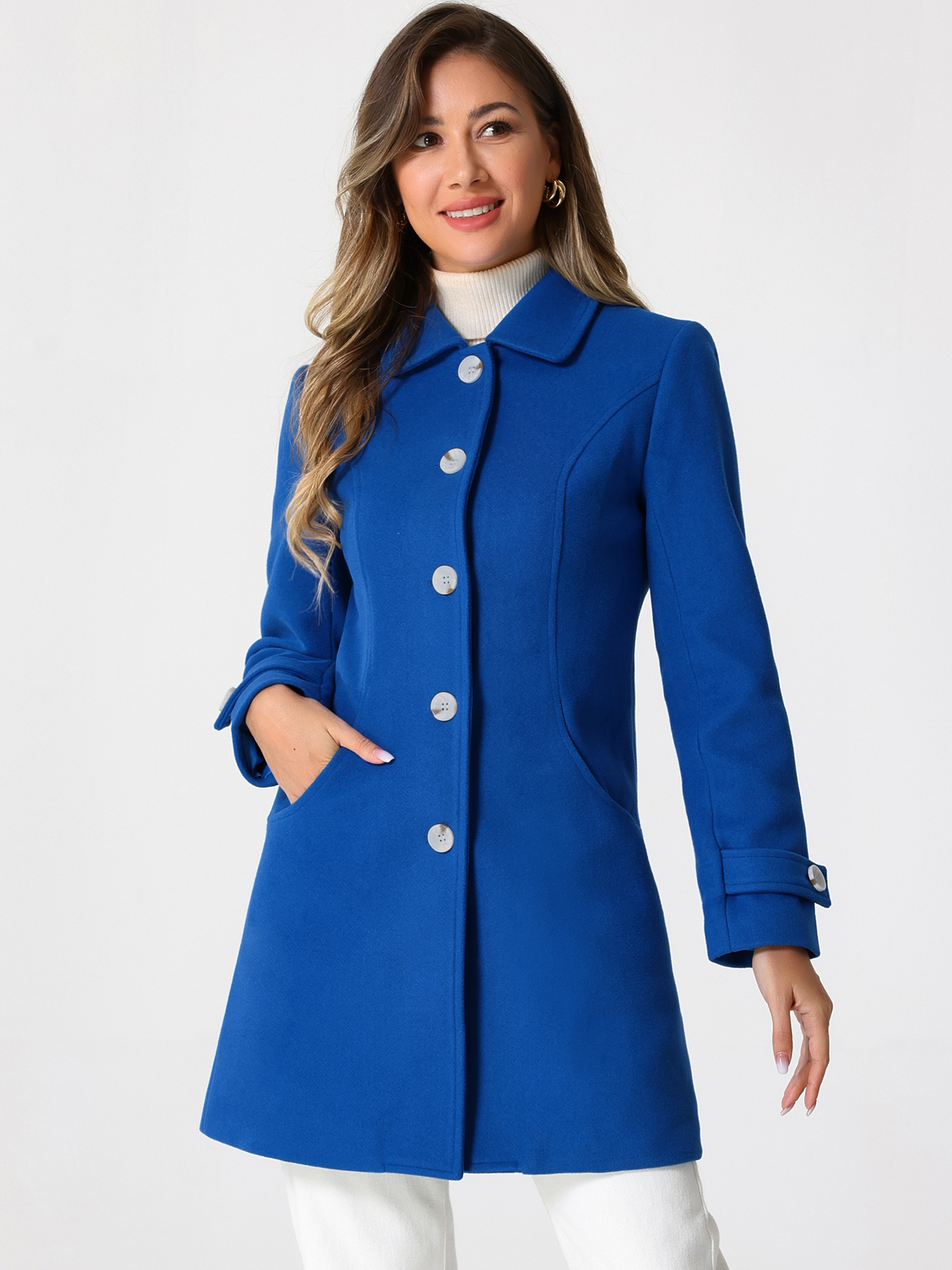 DARING DIVA Women's Peter Pan Collar Winter Outwear Trench Pea Coats Royal Blue S