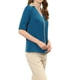 thumbnail image 4 of Allegra K Women's Elegant Elegant Contrast Trim V Neck  Long Sleeve Work Blouse, 4 of 6
