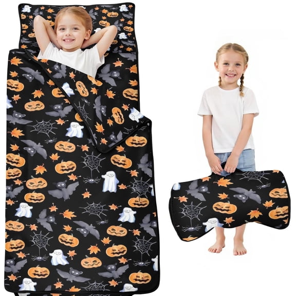 Halloween Autumn Pattern Toddler Nap Mats for Kids Preschool,50"x20" Sleeping Mat Bag or Kids,Toddler Sleeping Bag,Toddler Nap Mat or Daycare