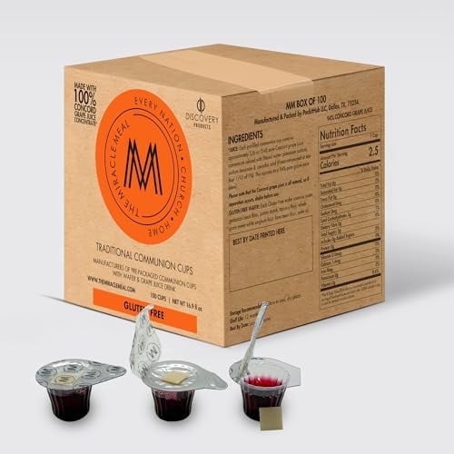 Discovery Products Pre Packaged GLUTEN FREE Traditional Communion Cups | Box of 100 with Juice and Wafer
