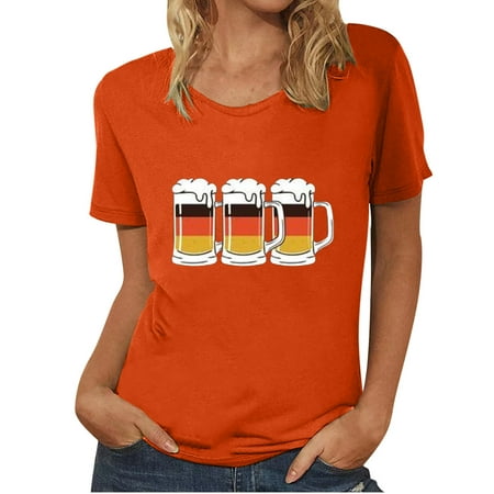 

Tank Top for Women Sexy Tops for Women Women Blouse Oktoberfest Crewneck T-Shirt Summer Print Short Sleeve Pullover Men s Women s T-Shirt Tops Shirt Tshirts Shirts for Women Orange S