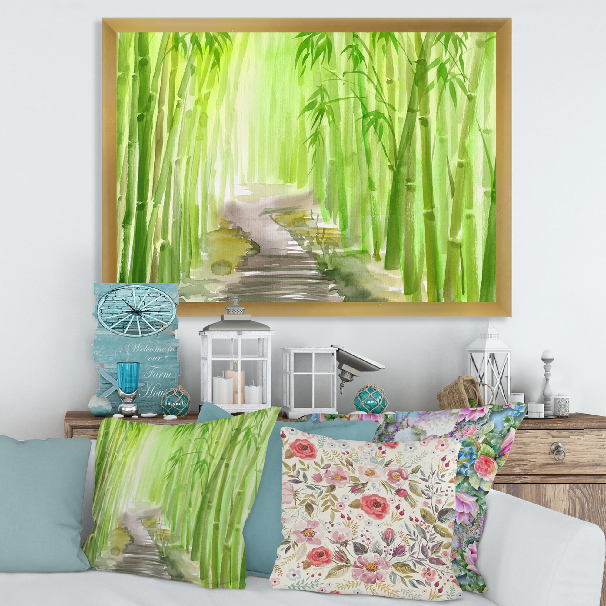 Designart 'Path in Green Bamboo Forest' Traditional Framed Art Print