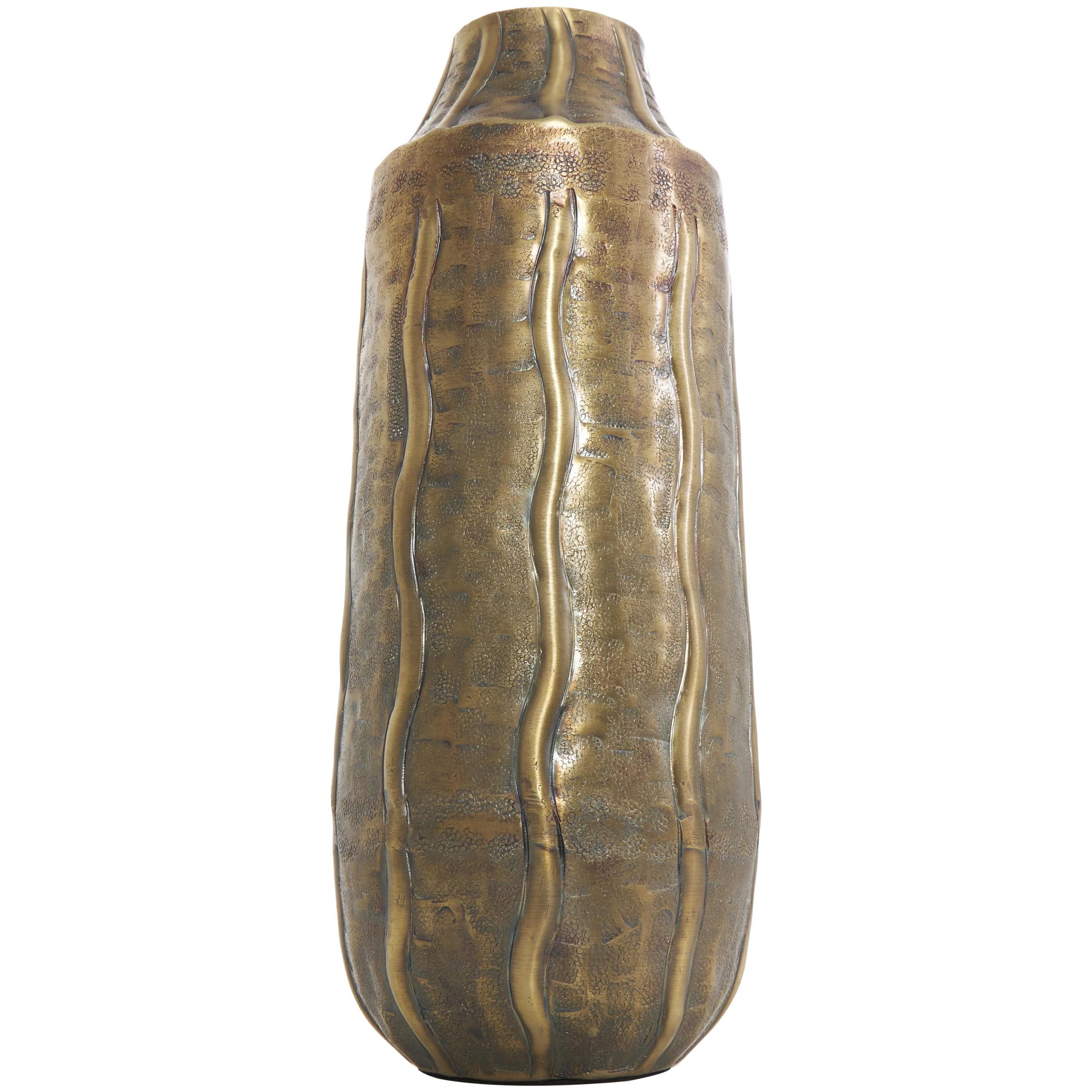 DecMode 14" Snakeskin Inspired Brass Metal Vase with Dimensional Wavy Accents
